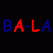 &quot;BA-LA&quot; in Comic Sans on a black backgound with each character's color alternating between blue and red